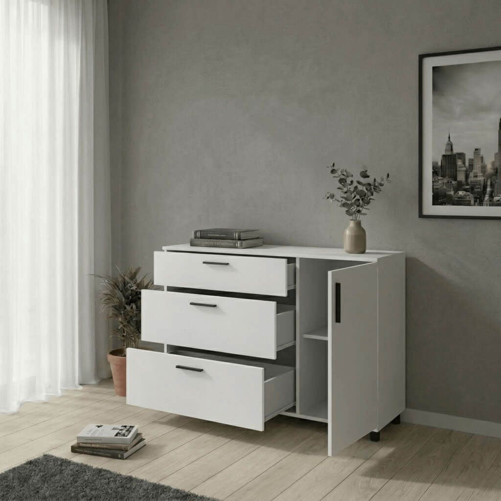 Комод Торн Doros (Дорос) 3Ш/1Д 135х51,6х80 см белый 41510181 фото мебель
