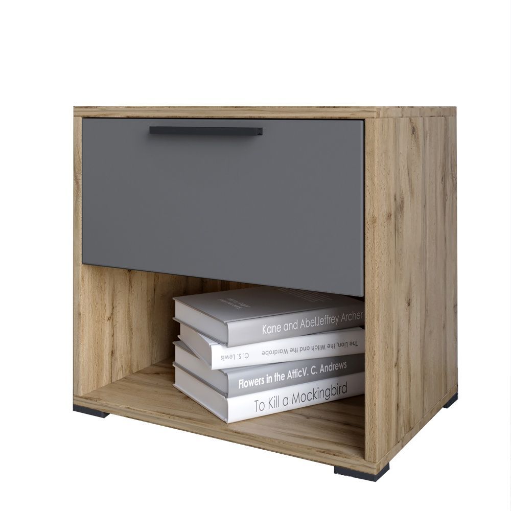 Тумба прикроватная LION Краш с ящиком 45x43x32 см дуб аппалачи / антрацит 30873 фото мебель