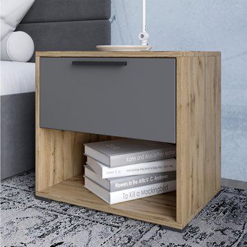 Тумба приліжкова LION Краш з шухлядою 45x43x32 см дуб аппалачі / антрацит 30873 фото меблі