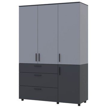 Шкаф распашной Торн Doros (Дорос) 3 ДСП/3Ш (полки) 135х51,6х200 см антрацит / серый  44900522 фото мебель