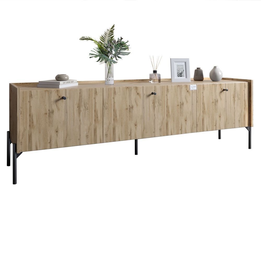 Тумба под телевизор на 3 ящика LION Wood с черными металлическими ножками 160х65х40 см дуб аппалачи 18021 фото мебель