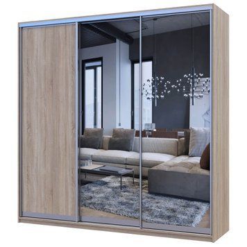 На фото шафа-купе Сіті Лайт Doros (Дорос) 1 ДСП / 2 Дзеркала 225х60х225 см дуб сонома