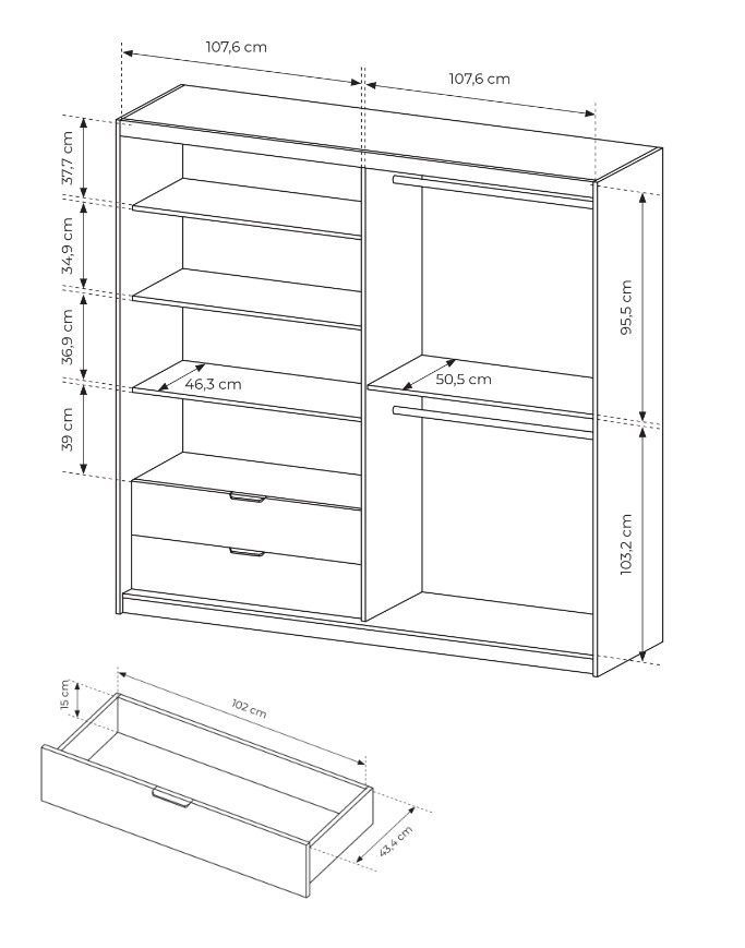 Шафа-напівкупе для одягу Perfect Home Таллі / Tally 4-дверна з дзеркалом 4D2S/220 дуб артизан / антрацит PHTALLY1 фото меблі