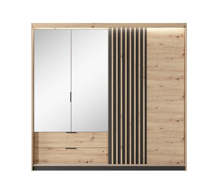 Шафа-напівкупе для одягу Perfect Home Таллі / Tally 4-дверна з дзеркалом 4D2S/220 дуб артизан / антрацит PHTALLY1 фото меблі