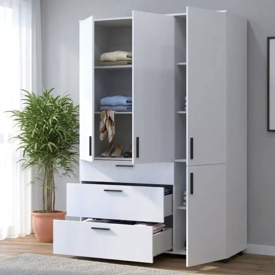 Шафа розпашна Торн Doros (Дорос) 3 ДСП/3Ш (полиці) 135х51,6х200 см білий 44900486 фото меблі