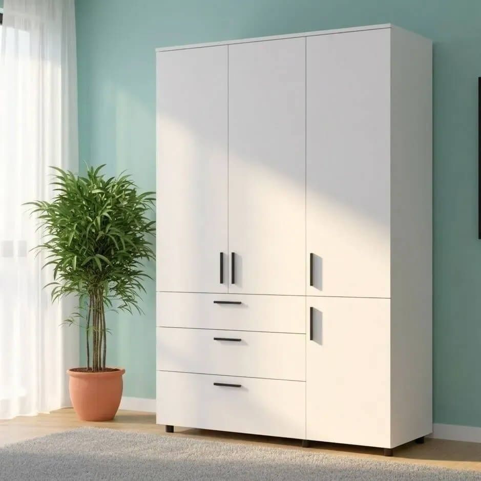 Шафа розпашна Торн Doros (Дорос) 3 ДСП/3Ш (полиці) 135х51,6х200 см білий 44900486 фото меблі
