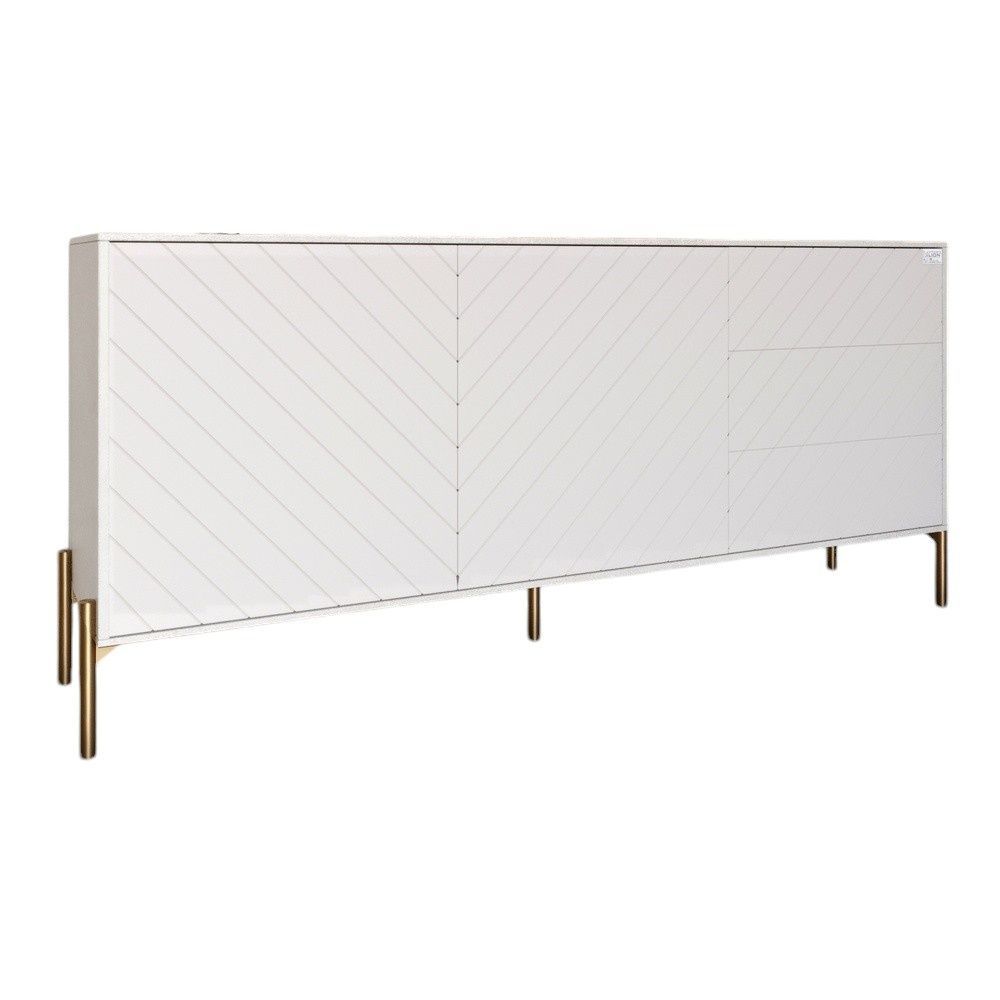Комод с золотыми металлическими ножками LION Амарант 168x40x76,5 см бетон Style / белый 17722 фото мебель