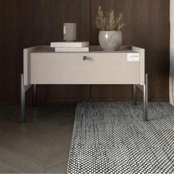 Тумба приліжкова LION Wood з однією шухлядою на чорних металевих ніжках 50х31,5х40 см кашемір 17657 фото меблі