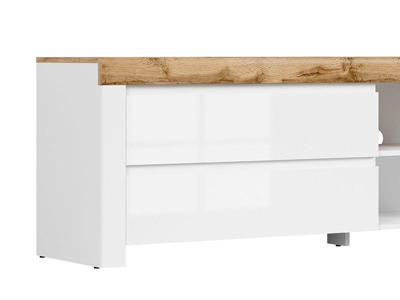 Стенка с подсветкой HOLTEN BRW белый / дуб вотан / белый глянец S440-WALL+LED-BI/DWO/BIP фото мебель