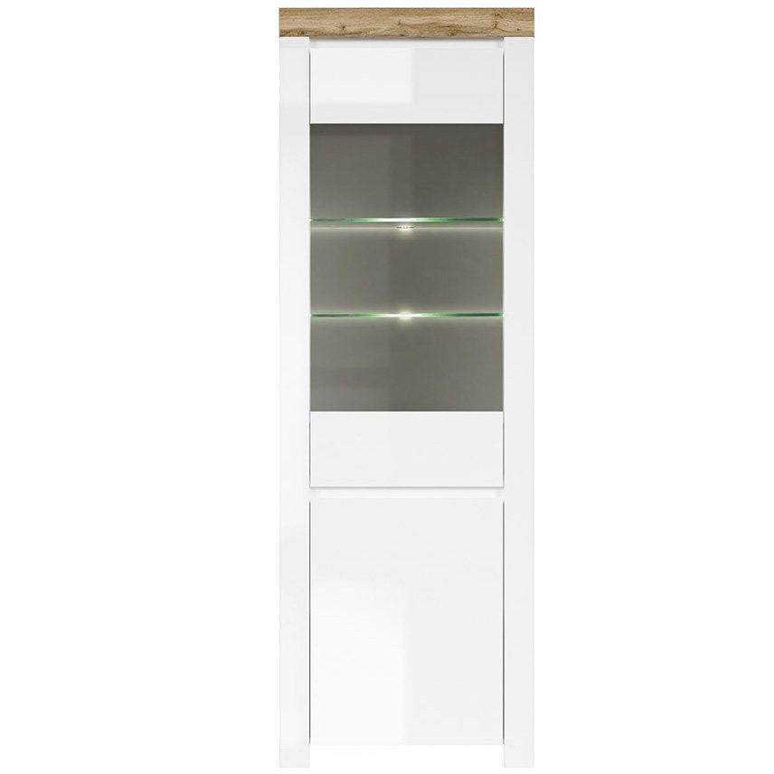 Витрина с подсветкой REG1D1W_LED HOLTEN BRW белый / дуб вотан / белый глянец S440-REG1D1W+LED-BI/DWO/BIP фото мебель