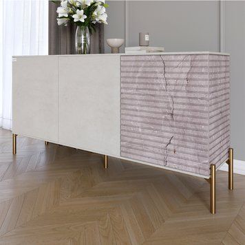 Комод закритий у вітальню на золотих металевих ніжках LION Грей 154x38x76,5 см бетон Style / камінь 30652 фото меблі