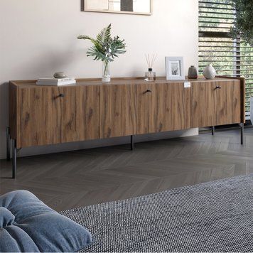 Тумба под телевизор на 3 ящика LION Wood с черными металлическими ножками 160х65х40 см дуб ливорно 18023 фото мебель