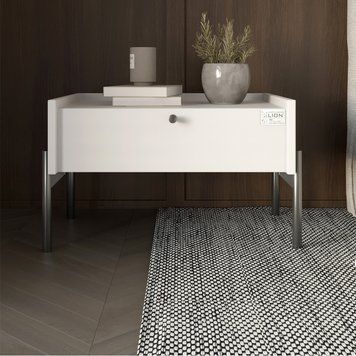 Тумба прикроватная LION Wood с одним ящиком на черных металлических ножках 50х31,5х40 см нимфея альба (белый) 17658 фото мебель