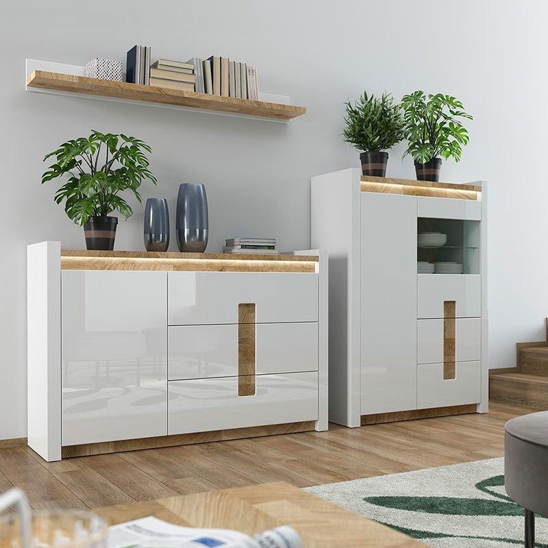 РОЗПРОДАЖ Вітрина ALAMEDA REG1W1D2S BRW білий глянець / дуб вестмінстер S420-REG1W1D2S-BIP/DWM/BIP-R фото меблі
