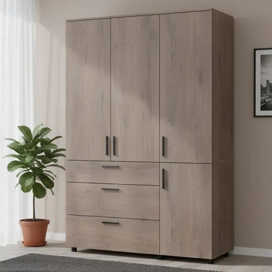 Шкаф распашной Торн Doros (Дорос) 3 ДСП/3Ш (полки) 135х51,6х200 см кремона канноло 44900478 фото мебель