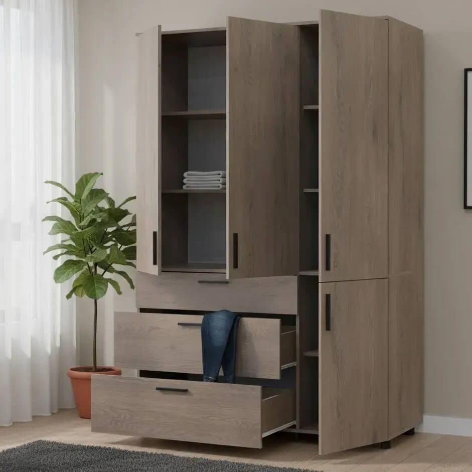 Шкаф распашной Торн Doros (Дорос) 3 ДСП/3Ш (полки) 135х51,6х200 см кремона канноло 44900478 фото мебель