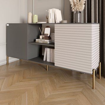 Комод відкритий на золотих металевих ніжках LION Грей 154x38x76,5 см антрацит 18524 фото меблі