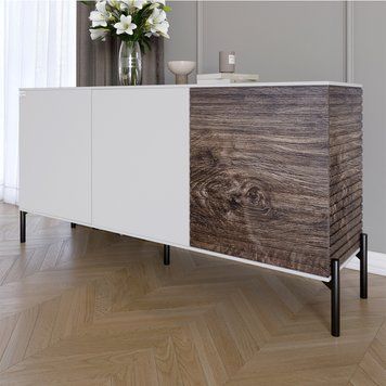 Комод закрытый в гостиную на черных металлических ножках LION Грей 154x30x76,5 см нимфея альба / дерево 30522 фото мебель