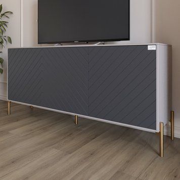 Тумба под телевизор с золотыми металлическими ножками LION Амарант 168x40x76,5 см кашемир / графит 18176 фото мебель