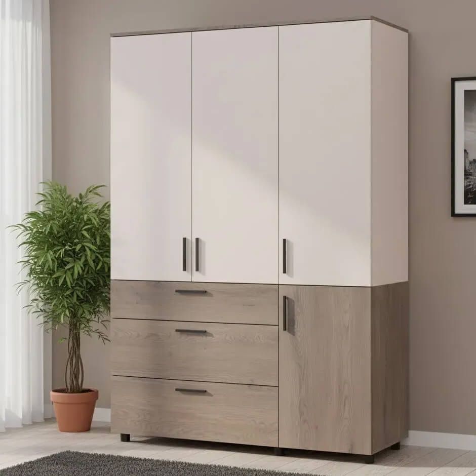 Шкаф распашной Торн Doros (Дорос) 3 ДСП/3Ш (полки) 135х51,6х200 см кремона канноло / кашемир 44900502 фото мебель