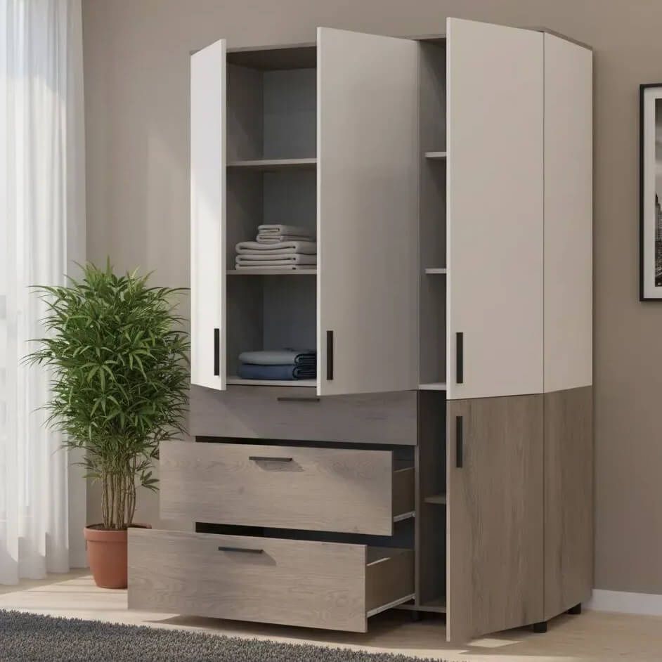 Шкаф распашной Торн Doros (Дорос) 3 ДСП/3Ш (полки) 135х51,6х200 см кремона канноло / кашемир 44900502 фото мебель