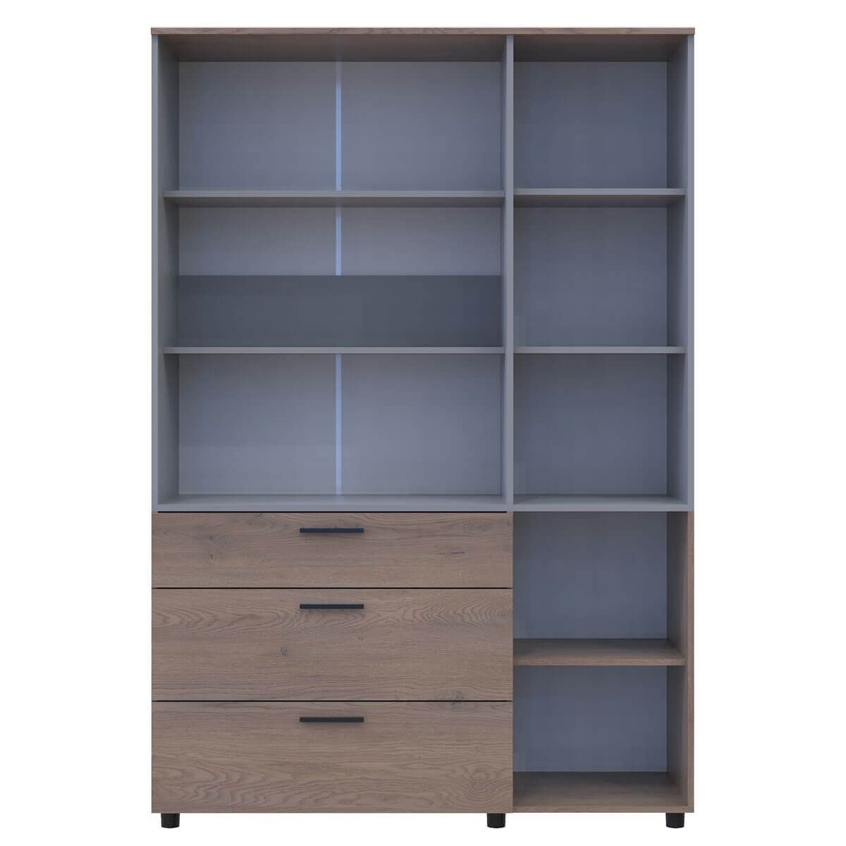 Шкаф распашной Торн Doros (Дорос) 3 ДСП/3Ш (полки) 135х51,6х200 см кремона канноло / серый 44900506 фото мебель