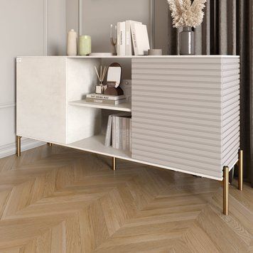Комод відкритий на золотих металевих ніжках LION Грей 154x38x76,5 см бетон Style 18525 фото меблі