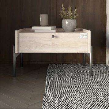 Тумба приліжкова LION Wood з однією шухлядою на чорних металевих ніжках 50х31,5х40 см самоа димчастий 17660 фото меблі