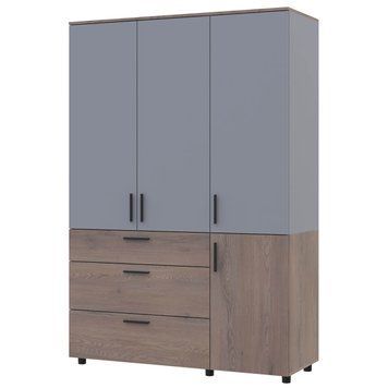 Шкаф распашной Торн Doros (Дорос) 3 ДСП/3Ш (полки) 135х51,6х200 см кремона канноло / серый 44900506 фото мебель