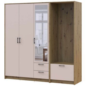 Шкаф для одежды с вешалкой и зеркалом Ронди Doros (Дорос) 3 ДСП 181х52х195 см дуб артизан / кашемир 42005282 фото мебель