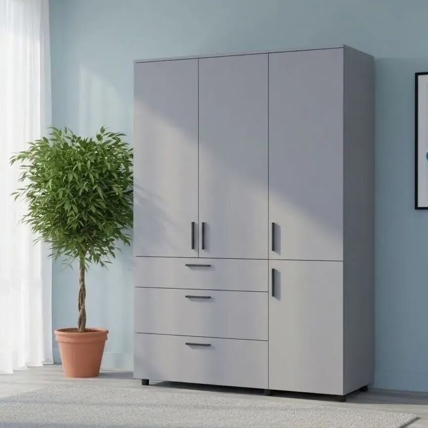 Шкаф распашной Торн Doros (Дорос) 3 ДСП/3Ш (полки) 135х51,6х200 см серый 44900490 фото мебель