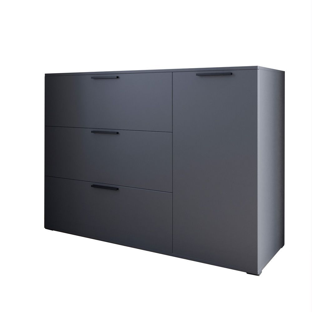 Комод LION Краш з трьома шухлядами та закритими полицями 120x86x43 см антрацит 30880 фото меблі