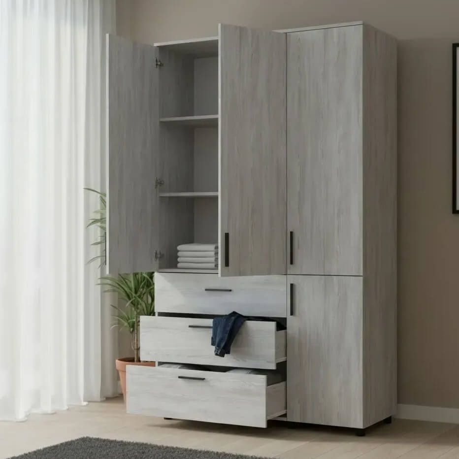 Шкаф распашной Торн Doros (Дорос) 3 ДСП/3Ш (полки) 135х51,6х200 см сосна натти 44900482 фото мебель