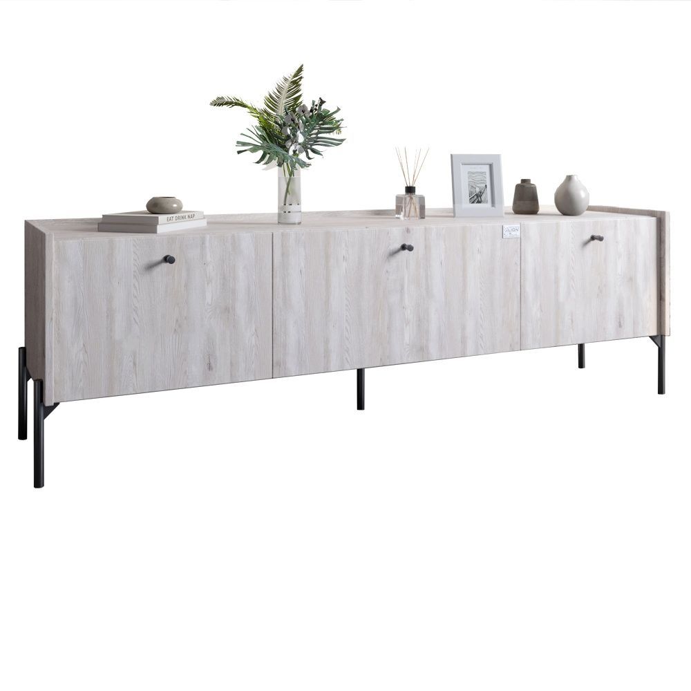 Тумба под телевизор на 3 ящика LION Wood с черными металлическими ножками 160х65х40 см самоа дымчатый 18028 фото мебель