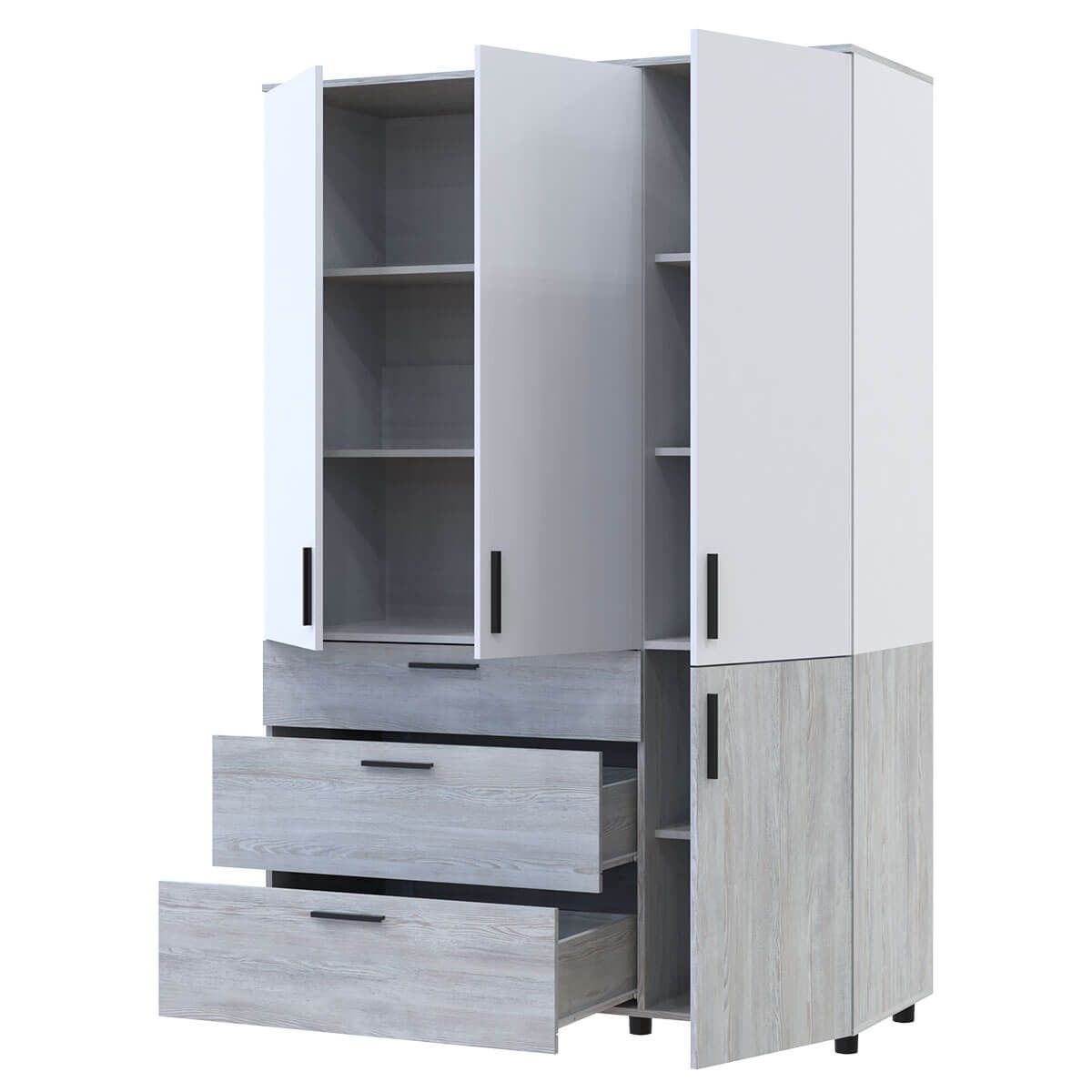 Шкаф распашной Торн Doros (Дорос) 3 ДСП/3Ш (полки) 135х51,6х200 см сосна натти / белый 44900510 фото мебель