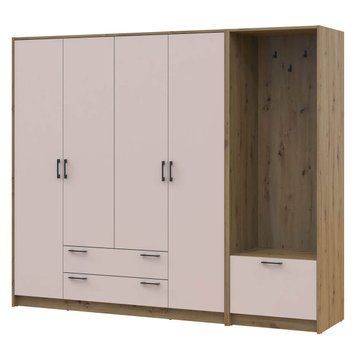 Шкаф для одежды с вешалкой Ронди Doros (Дорос) 4 ДСП 220х52х195 см дуб артизан / кашемир 42005292 фото мебель