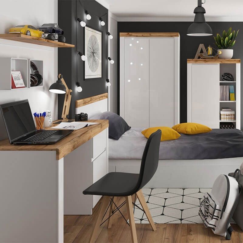 Стіл письмовий BIU1D1S HOLTEN BRW білий / дуб вотан / білий глянець S440-BIU1D1S-BI/DWO/BIP фото меблі