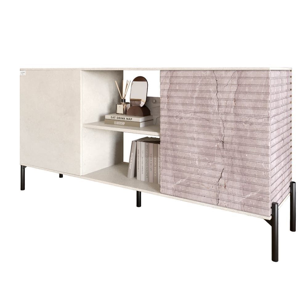 Комод открытый на черных металлических ножках LION Грей 154x38x76,5 см бетон Style / камень 30593 фото мебель