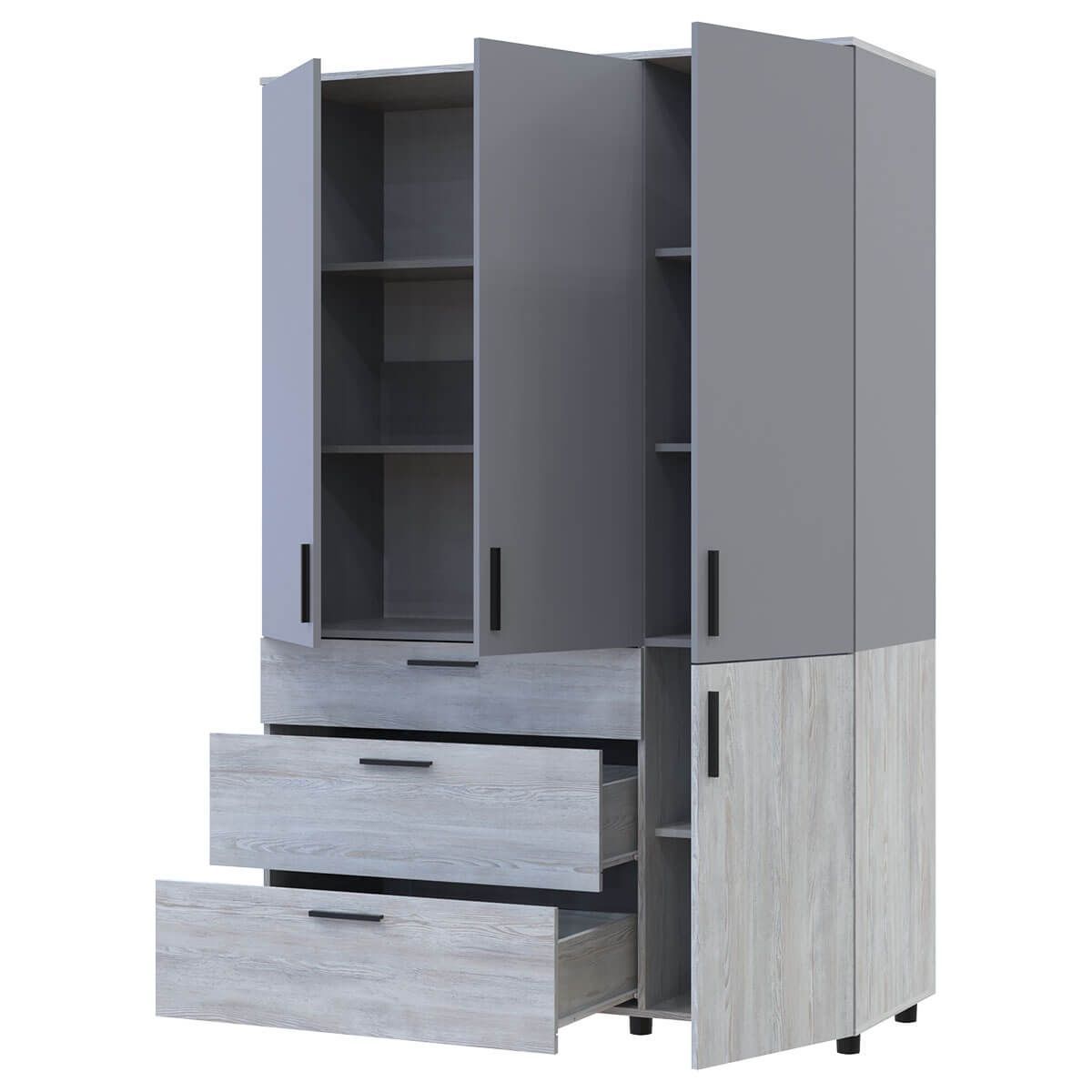 Шафа розпашна Торн Doros (Дорос) 3 ДСП/3Ш (полиці) 135х51,6х200 см сосна натті / сірий  44900514 фото меблі