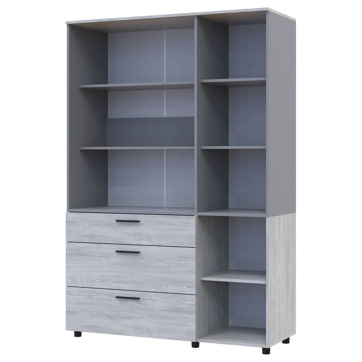 Шафа розпашна Торн Doros (Дорос) 3 ДСП/3Ш (полиці) 135х51,6х200 см сосна натті / сірий  44900514 фото меблі
