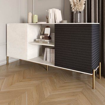 Комод відкритий на золотих металевих ніжках LION Грей 154x38x76,5 см бетон Style / асфальт 18473 фото меблі
