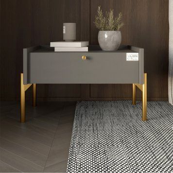 Тумба приліжкова LION Wood з однією шухлядою на золотих металевих ніжках 50х31,5х40 см антрацит 17572 фото меблі