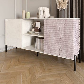 Комод відкритий на чорних металевих ніжках LION Грей 154x38x76,5 см бетон Style / камінь 30593 фото меблі
