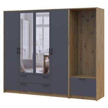 Шкаф для одежды с вешалкой и зеркалом Ронди Doros (Дорос) 4 ДСП 220х52х195 см дуб артизан / графит 42005295 фото мебель
