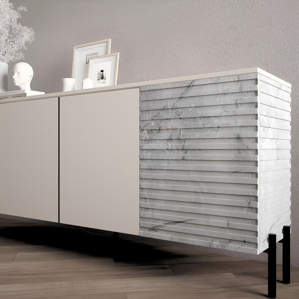 Комод в гостиную на золотых металлических ножках LION Грей 204x38x76,5 см дуб артизан / асфальт 30445 фото мебель
