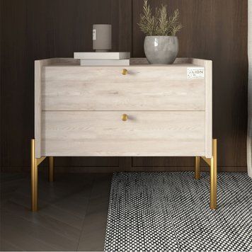 Тумба приліжкова LION Wood з двома шухлядами на золотих металевих ніжках 50х44х40 см самоа димчастий 17762 фото меблі