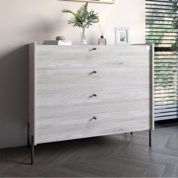 Комод із 4 шухлядами LION Wood на чорних металевих ніжках 100х90х45 см самоа димчастий 17912 фото меблі