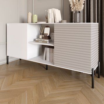 Комод открытый на черных металлических ножках LION Грей 154x38x76,5 см нимфея альба (белый) 30720 фото мебель