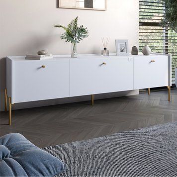 Тумба под телевизор на 3 ящика LION Wood с золотыми металлическими ножками 160х65х40 см нимфея альба (белый) 18012 фото мебель