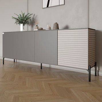 Комод у вітальню на чорних металевих ніжках LION Грей 204x38x76,5 см антрацит / кашемір 30395 фото меблі